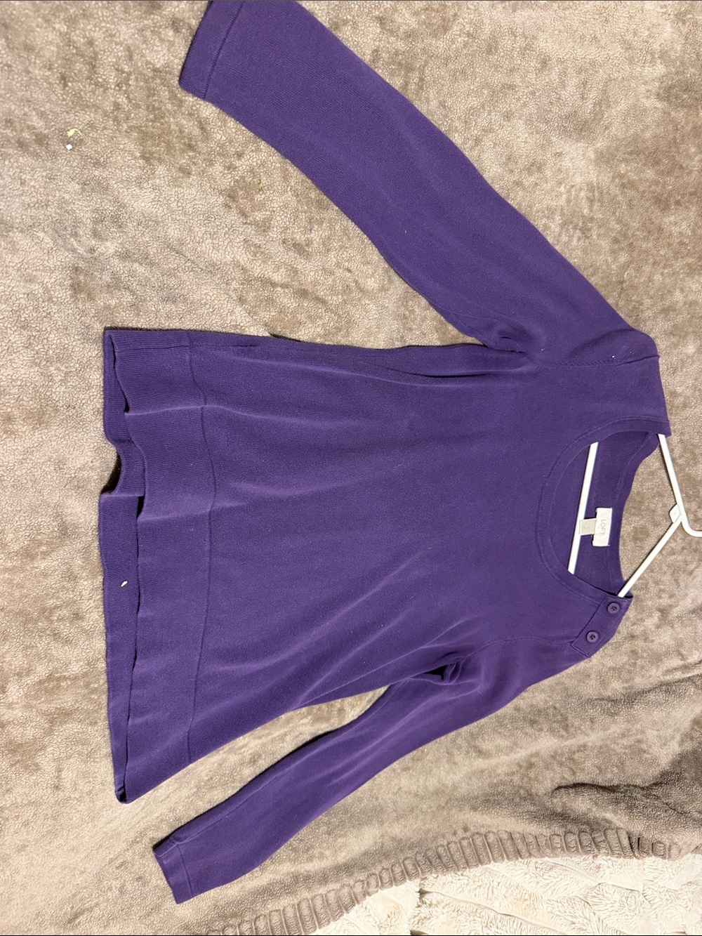 LOFT Purple Crewneck Sweater with Button Shoulder